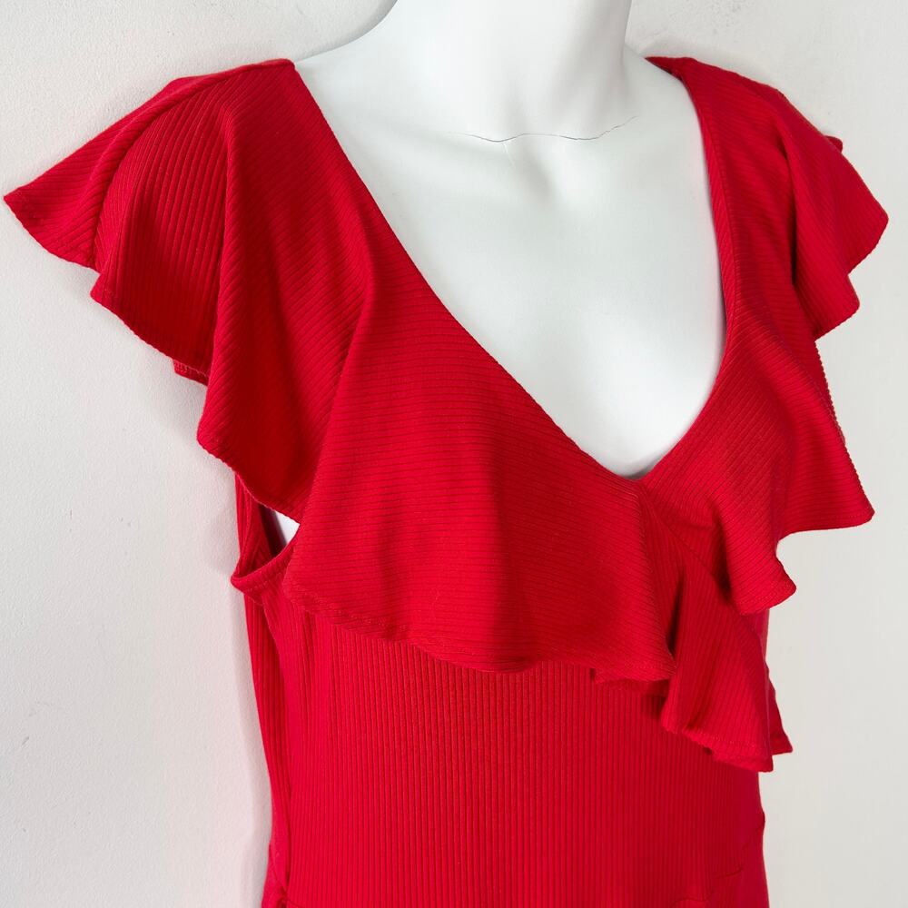 & OTHER STORIES Sleeveless Ruffle Midi Dress Womens Size Large Ribbed Holiday - Picture 3 of 7